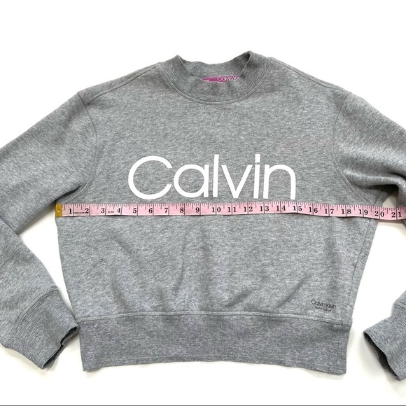 Calvin Klein Performance Logo Cropped Grey Crewneck Sweatshirt - Picture 9 of 14